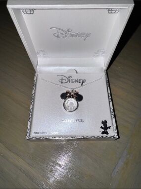 Disney Silver Necklace with Black Ears and Rose Gold Bow